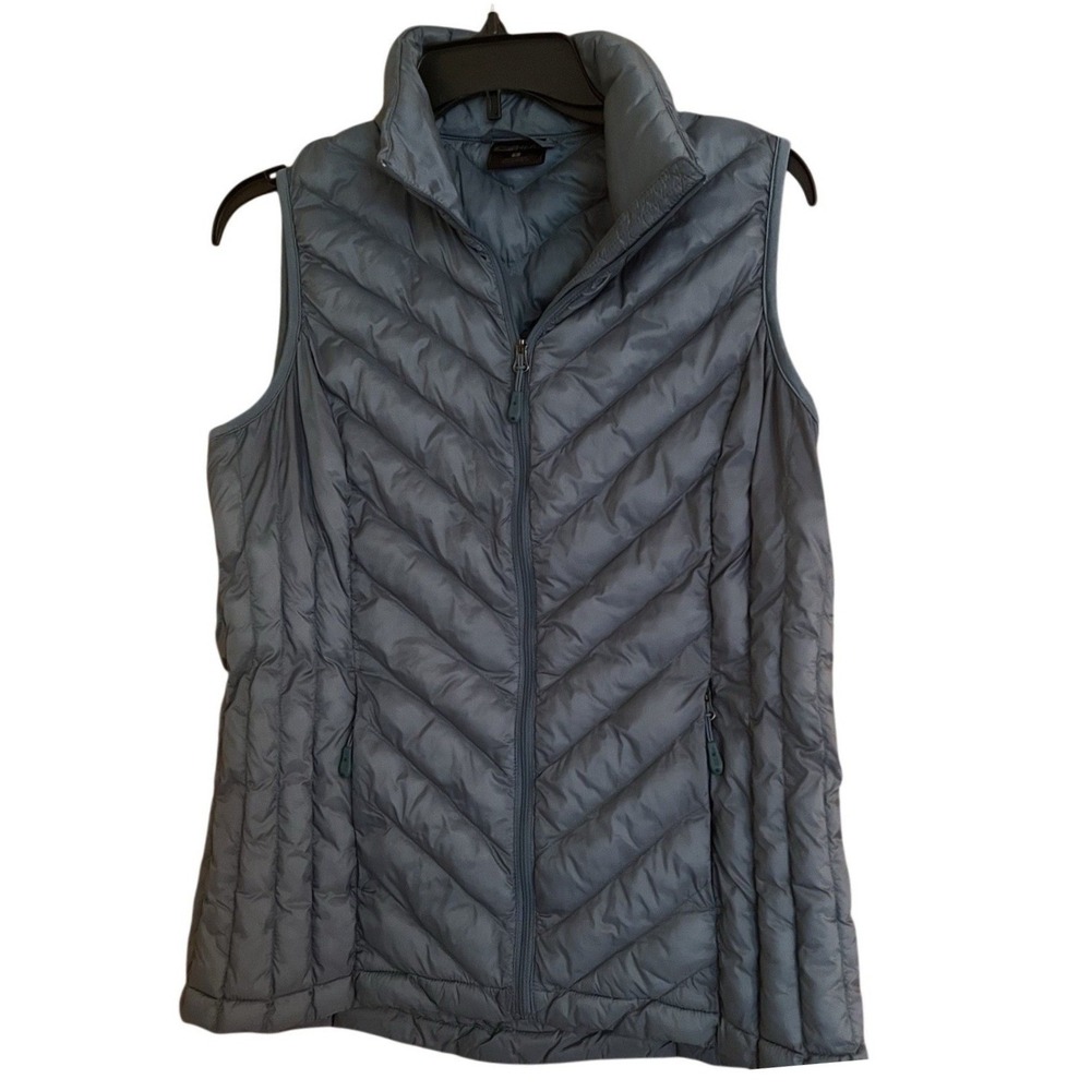 32 Degrees Heat Womens Puffer Vest Teal Chevron Quilted Full Zip Small